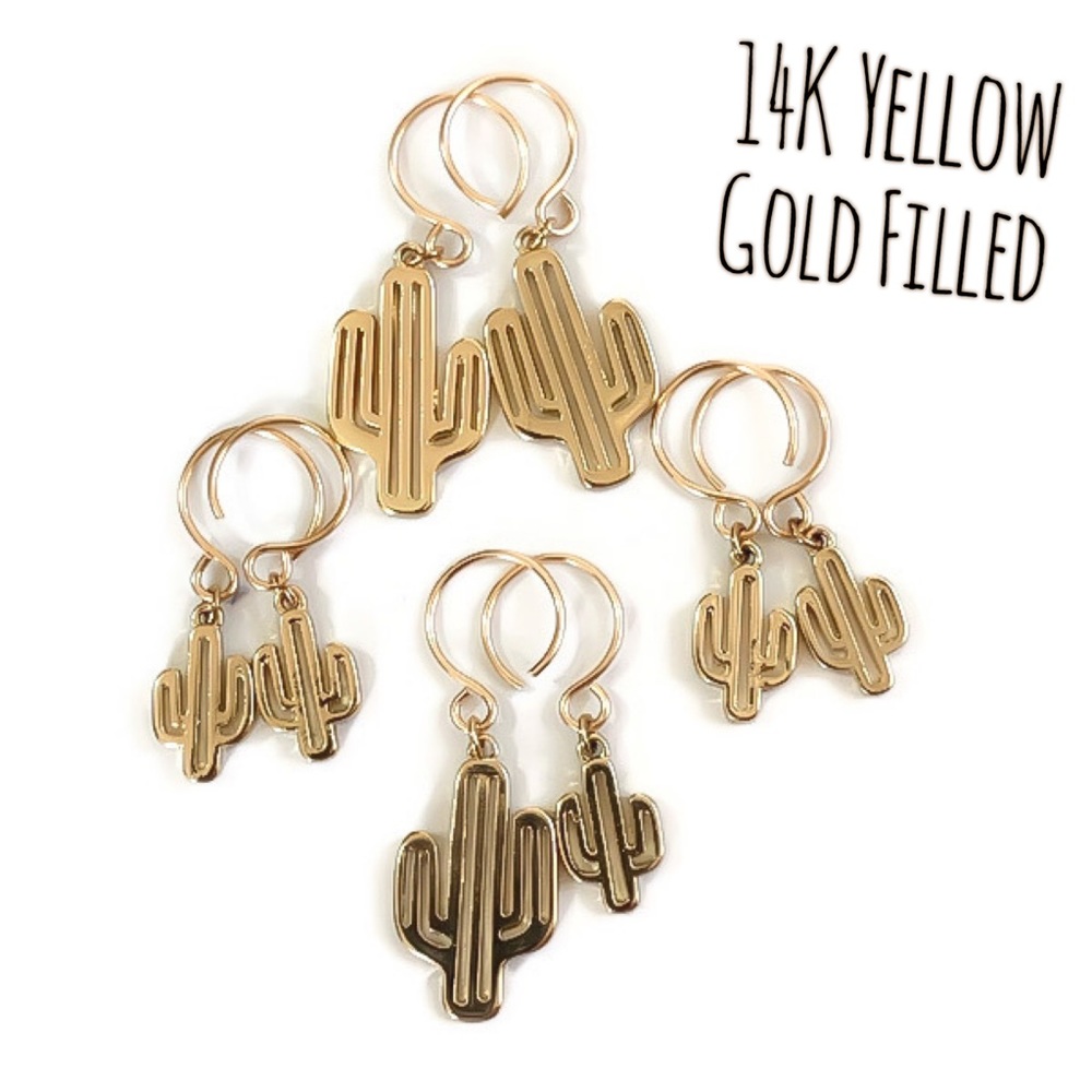 🌵4 PACK 14K Gold Cactus Dangle Drop Earrings